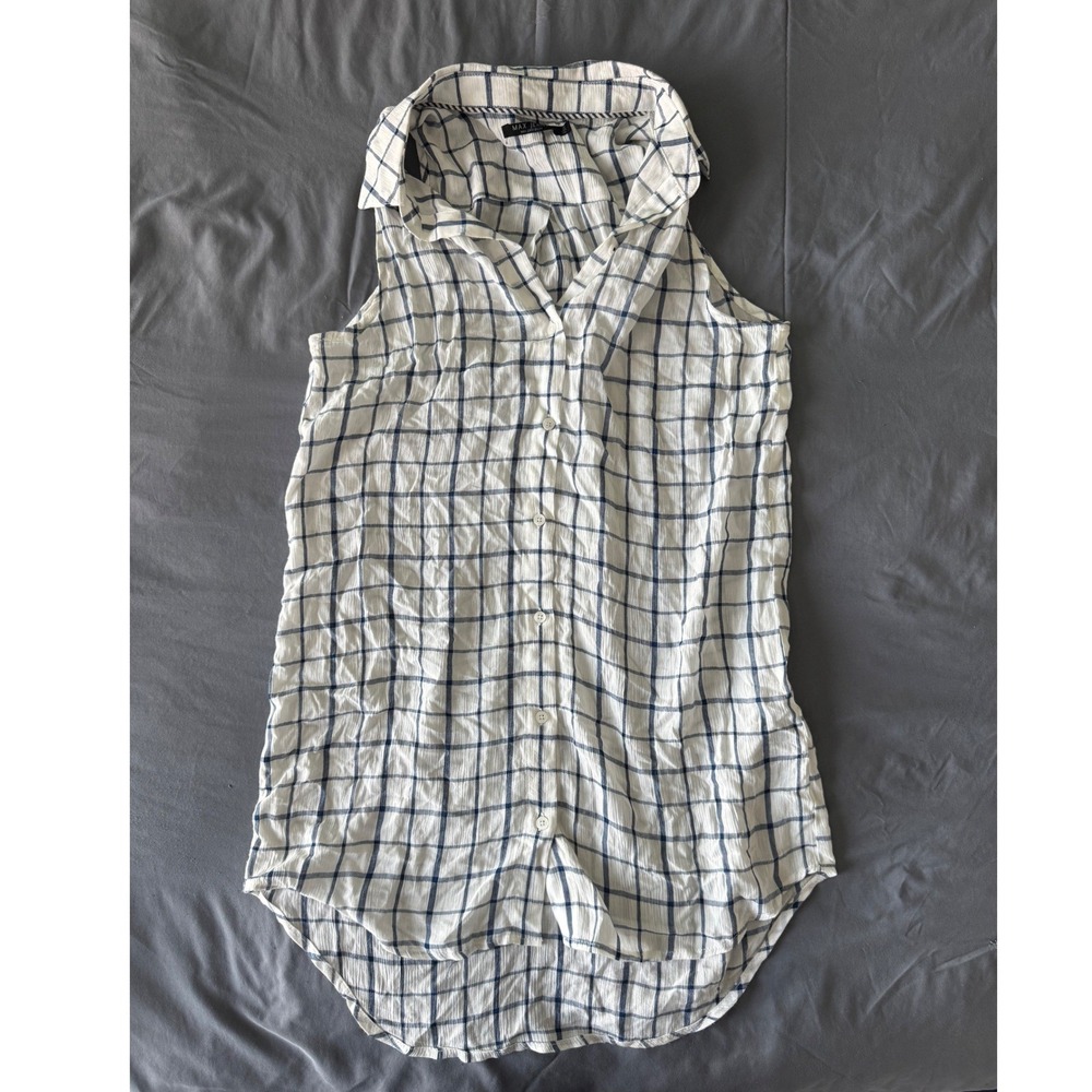 Max Jeans Sleeveless Button Down Women S White Blue Grid Plaid Excellent Top